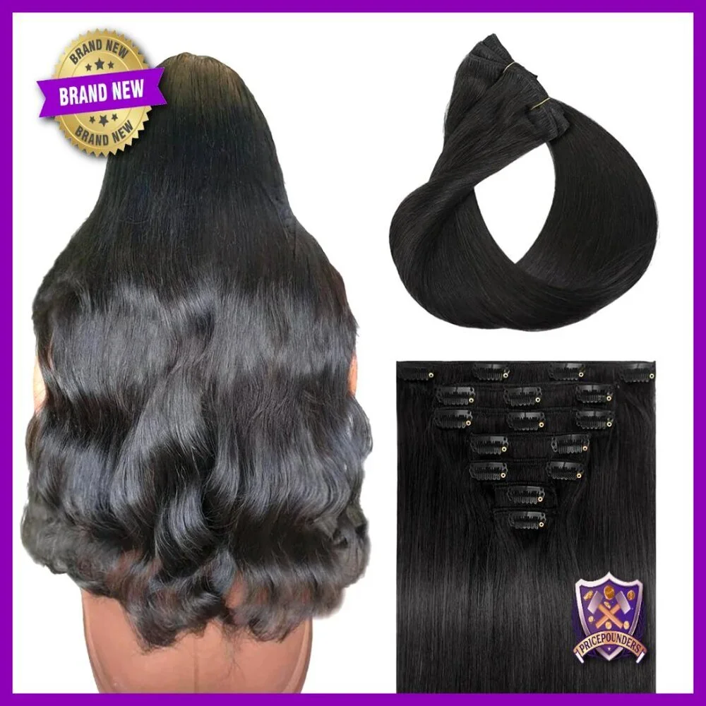 7-Piece Clip-In Human Hair Extensions 16 Inch Lightweight Seamless